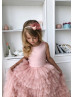 Blush Pink Satin Tulle Ruffled Handmade Flower Girl Dress